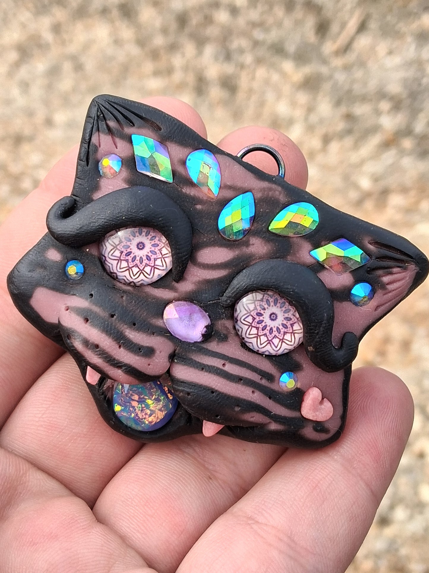 Pink Eclipse (Polymer Clay Cat Pendant)