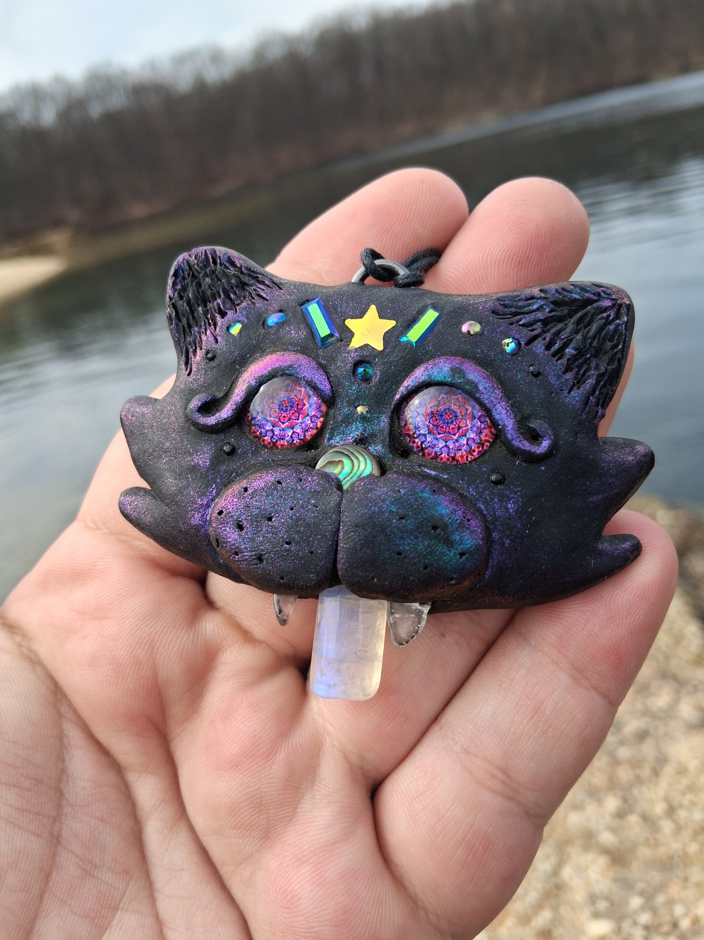 Moonbeam Aurora (Polymer Clay Cat Pendant)